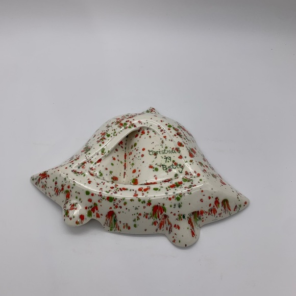 Vintage Spatter White Handmade Ceramic Christmas Bells Candy Nut Or Trinket Dish - Picture 6 of 14